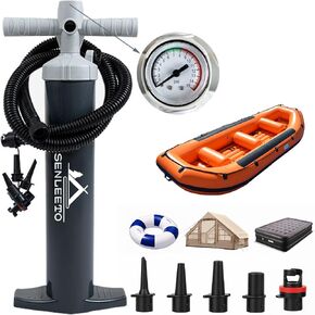 SENLEETO 15 PSI High Pressure Hand Pump with Gauge, 6L Portable Manual Air Pump, Lightweight Manual inflator with Aluminum Shaft & 5 Nozzles for Inflatable Camping Tent, Inflatable Paddle Board SUP in Kuwait