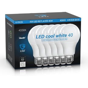 مصابيح إضاءة LED 3000K بيضاء ناعمة، 40 واط أي ما يعادل 6W A19، 450LM E26 قاعدة قياسية، مصابيح بيضاء ناعمة غير قابلة للتعتيم للمطبخ والحمام والمكتب المنزلي، 6 عبوات in Kuwait