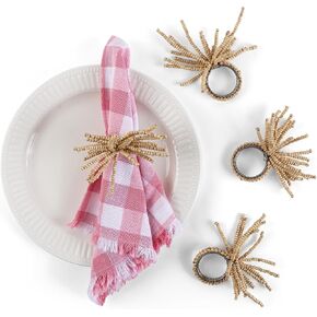 Decorative Napkin Rings, Napkin Holder Buckles for Table Decorations, Wedding, Christmas, Farmhouse, Party Easy to Clean, Durable & Versatile Golden Color Beaded Rings Set of 4 in Saudi Arabia