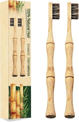 Bamboo Toothbrushes, Natural Horsehair Bristles, 2-Pack | Soft Bristles, No Plastic, Biodegradable Handle, Horse Hair in Kuwait