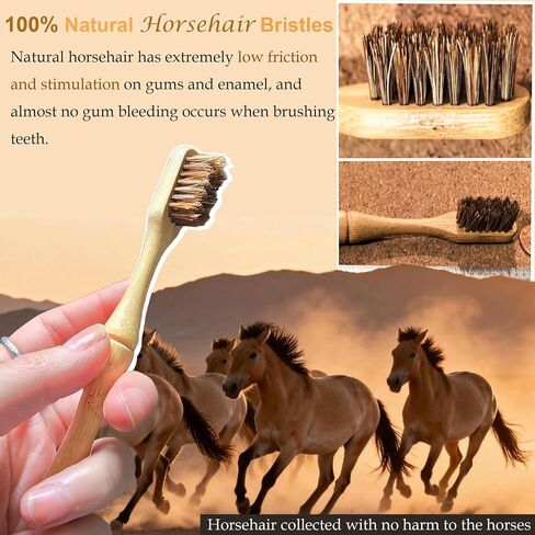 Bamboo Toothbrushes, Natural Horsehair Bristles, 2-Pack | Soft Bristles, No Plastic, Biodegradable Handle, Horse Hair in Kuwait