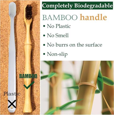 Bamboo Toothbrushes, Natural Horsehair Bristles, 2-Pack | Soft Bristles, No Plastic, Biodegradable Handle, Horse Hair in Kuwait