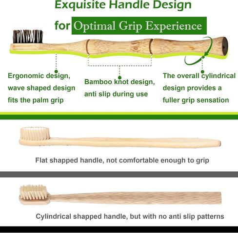 Bamboo Toothbrushes, Natural Horsehair Bristles, 2-Pack | Soft Bristles, No Plastic, Biodegradable Handle, Horse Hair in Kuwait