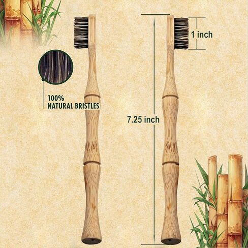 Bamboo Toothbrushes, Natural Horsehair Bristles, 2-Pack | Soft Bristles, No Plastic, Biodegradable Handle, Horse Hair in Kuwait