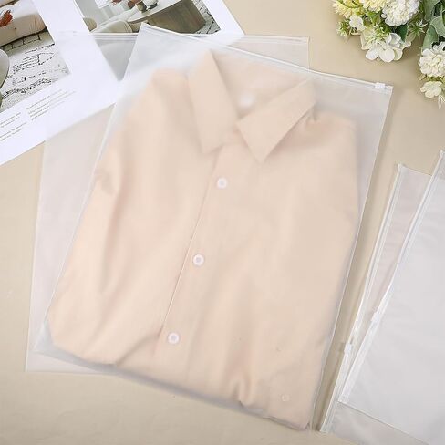 50 Pack Frosted Clear Poly Bags for Clothing, Resealable Plastic Storage Bags with Zipper, Clothing Packaging Bag for Selling Small Business Shirt Jeans Pants T-Shirts (13.78 X 15.75 Inch) in Kuwait