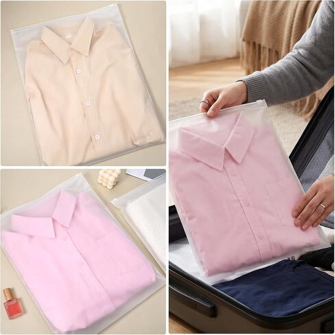 50 Pack Frosted Clear Poly Bags for Clothing, Resealable Plastic Storage Bags with Zipper, Clothing Packaging Bag for Selling Small Business Shirt Jeans Pants T-Shirts (13.78 X 15.75 Inch) in Kuwait