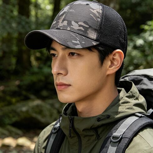 Camo Baseball Cap for Men Breathable Mesh Back Trucker Hats Summer Sun Protection Military Sport Cap Medium in Kuwait