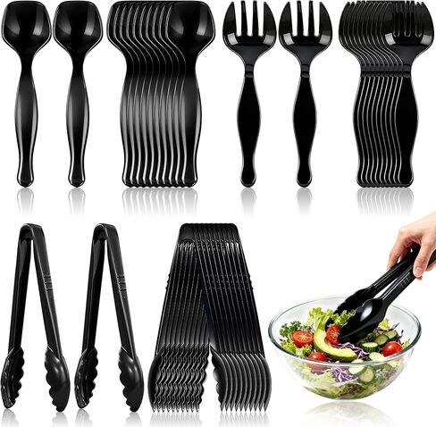 36Pcs Disposable Plastic Serving Utensils Set, 12 Black Spoons, 12 Forks, 12 Tongs, 9-Inch for Party Buffet Catering Events, Heavy Duty and Ergonomic Design in Kuwait