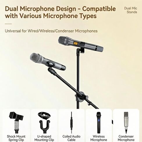 Bullfighter Mic Stand Floor,Microphone Stand Adjustable Boom Arm,Tripod Stable On Stage Microphone Stands for Singing,Live Streaming,Karaoke,Podium and Podcast Performance in Kuwait