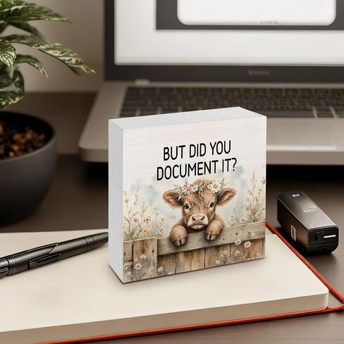 مضحك المرتفعات الغربية بقرة الزهور صندوق خشبي علامات ديكور مكتب، ديكور مكتب مضحك، ولكن هل قمت بتوثيق ذلك علامات خشبية ديكورات مكتب لمكتب مكان العمل منضدية الجدار الجرف، 5x5in in Kuwait