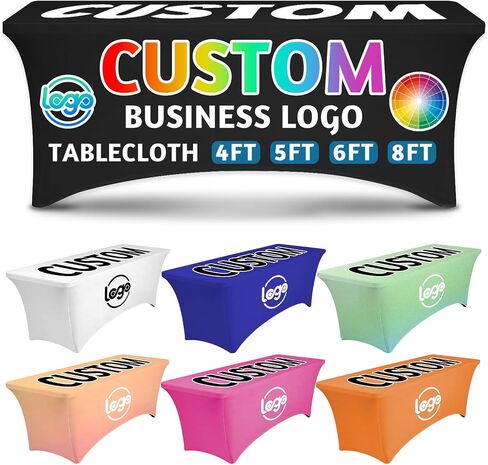 Custom Tablecloth with Business Logo Text 8FT 4FT 5FT 6FT Personalized Stretch Spandex Table Cloths for Tradeshow Events Wedding Decor Birthday Party (8FT 96" x 30") in Kuwait