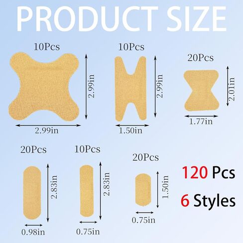 120 PCS Adhesive Bandages Assorted Sizes, 6 Styles Fabric Bandages for Fingers, Knuckles, Elbows & Knees, Flexible Breathable First Aid Bandages for Home, Office, Travel and Emergency Kits in Kuwait