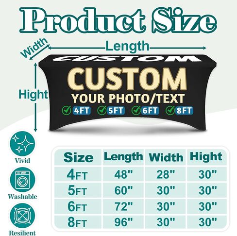Custom Tablecloth with Business Logo Text 8FT 4FT 5FT 6FT Personalized Stretch Spandex Table Cloths for Tradeshow Events Wedding Decor Birthday Party (8FT 96" x 30") in Kuwait