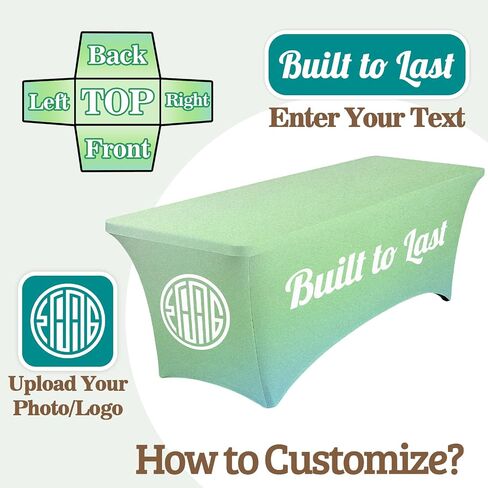 Custom Tablecloth with Business Logo Text 8FT 4FT 5FT 6FT Personalized Stretch Spandex Table Cloths for Tradeshow Events Wedding Decor Birthday Party (8FT 96" x 30") in Kuwait