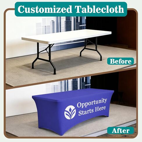 Custom Tablecloth with Business Logo Text 8FT 4FT 5FT 6FT Personalized Stretch Spandex Table Cloths for Tradeshow Events Wedding Decor Birthday Party (8FT 96" x 30") in Kuwait