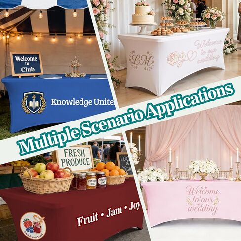 Custom Tablecloth with Business Logo Text 8FT 4FT 5FT 6FT Personalized Stretch Spandex Table Cloths for Tradeshow Events Wedding Decor Birthday Party (8FT 96" x 30") in Kuwait
