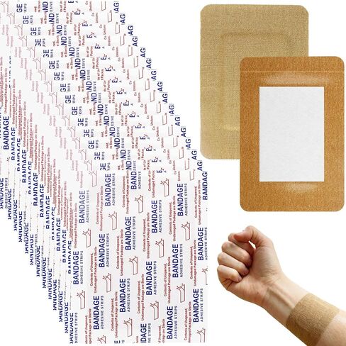 100 Pcs Large Bandages 3 x 4 Inch Wound Care Flexible Adhesive Bandages Latex Free Fabric for and Protect Wounds Large Size for First Aid Wound Care Assorted in Kuwait