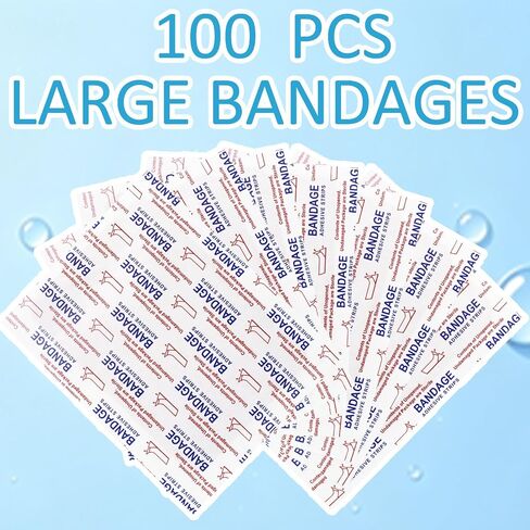 100 Pcs Large Bandages 3 x 4 Inch Wound Care Flexible Adhesive Bandages Latex Free Fabric for and Protect Wounds Large Size for First Aid Wound Care Assorted in Kuwait
