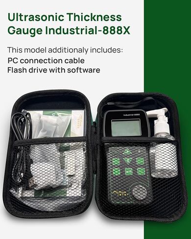 مقياس سمك بالموجات فوق الصوتية Industrial-888X - صدى صدى من خلال الطلاء يصل إلى 19.7 مل (500 ميكرومتر)، صدى نبضي للحديد الزهر، تصدير بيانات الكمبيوتر الشخصي، مقياس سمك NDT 0.039–19.685 بوصة (1–500 مم) in Kuwait
