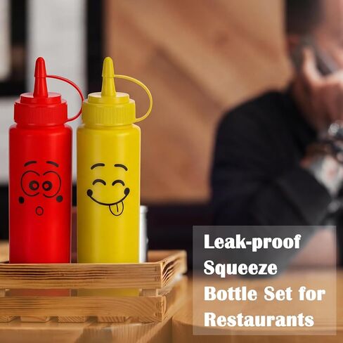 30 Pack 8 oz Condiment Squeeze Bottles Bulk Ketchup and Mustard Squeeze Bottles with Leak-proof Cap Smile Face Plastic Ketchup Dispenser Set for Kitchen Restaurant BBQ Grill Syrup Oil Salad Sauces in Kuwait