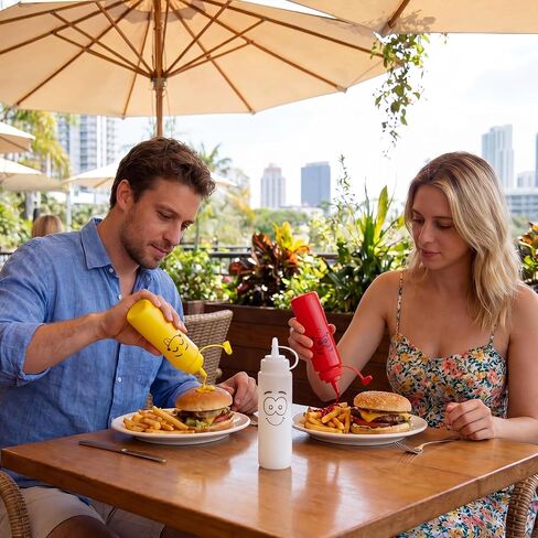 30 Pack 8 oz Condiment Squeeze Bottles Bulk Ketchup and Mustard Squeeze Bottles with Leak-proof Cap Smile Face Plastic Ketchup Dispenser Set for Kitchen Restaurant BBQ Grill Syrup Oil Salad Sauces in Kuwait