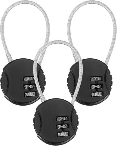M METERXITY 3-Pack Combination Locker Lock, 3 Digit Round Shaped Padlock Gym Locks with Cable for Luggage/Suitcase/Backpack Zipper/Outdoor, Small Combo Lock [Gold] in Kuwait