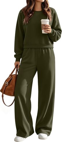 Ficerd المرأة Sweatsuits 2 قطعة مجموعة مطابقة صالة مجموعات طويلة الأكمام اقتصاص البلوز واسعة الساق Sweatpants الخريف رياضية in Kuwait