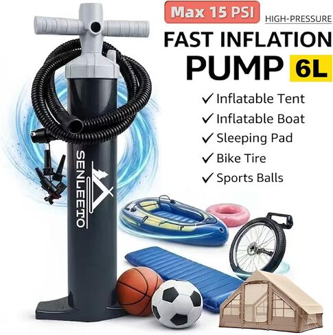 مضخة يدوية ذات ضغط عالي 15 رطل لكل بوصة مربعة مع مقياس، مضخة هواء يدوية محمولة 6 لتر، منفاخ يدوي خفيف الوزن مع عمود من الألومنيوم و5 فوهات لخيمة تخييم قابلة للنفخ، لوح مجداف قابل للنفخ SUP in Kuwait