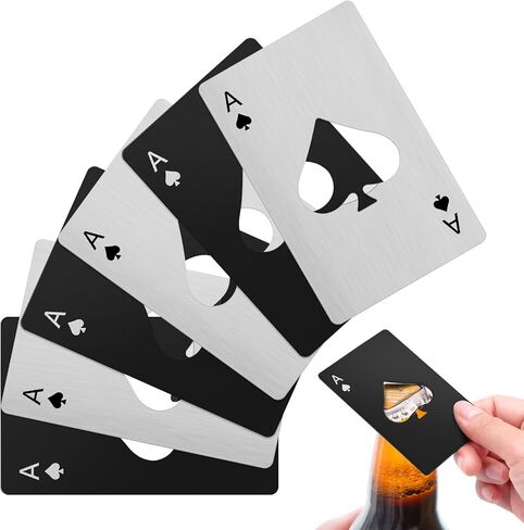 2PCS Poker Card Bottle Openers, Stainless Steel Credit Card Size Beer Bottle Opener -1 Black & 1Silver Poker Themed Cap Openers (Ace of Spades Design) in Kuwait
