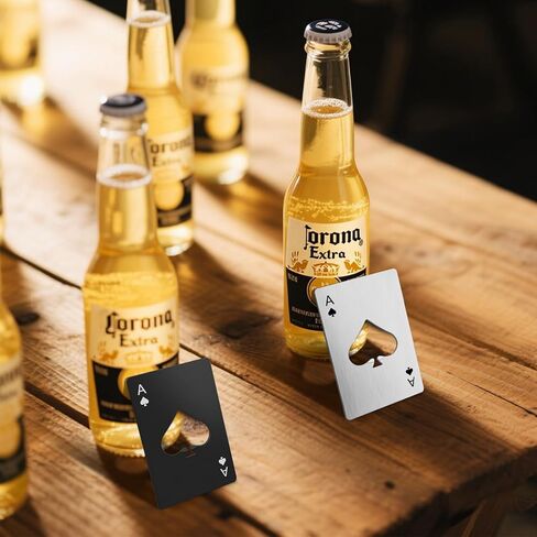 2PCS Poker Card Bottle Openers, Stainless Steel Credit Card Size Beer Bottle Opener -1 Black & 1Silver Poker Themed Cap Openers (Ace of Spades Design) in Kuwait