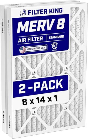 Filter King 8x14x1 Air Filter (MERV 8) (2-Pack) Dust & Allergy Control AC Furnace Filters, MADE IN USA, HVAC, Pleated, Electrostatic (Actual Size: 8 x 14 x .75) in Saudi Arabia
