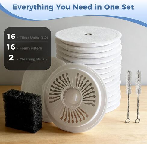 16 PCS Filter Unit 3.0 Pet Cat Kit Water Fountain Filters,Fit for E versweet Solo 2/Solo SE, E versweet 3 Pro/2S/3, Including Replacement Filters and Replaced Foam Pump Filter in Saudi Arabia
