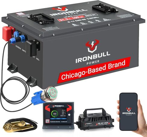 48V (51.2V) 105Ah Lithium Golf Cart Battery Conversion Kit, 5376Wh LiFePO4 Battery with 200A BMS (600A Peak), 16-20A Fast Charger, Switch and Monitor for Club Car, EZGO, Yamaha, UTV in Kuwait