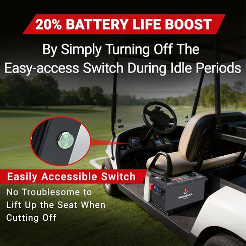 48V (51.2V) 105Ah Lithium Golf Cart Battery Conversion Kit, 5376Wh LiFePO4 Battery with 200A BMS (600A Peak), 16-20A Fast Charger, Switch and Monitor for Club Car, EZGO, Yamaha, UTV in Kuwait