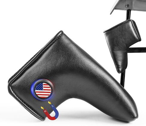FINGER TEN Blade Putter Cover with Magnetic Closure & External Cart Magnet, PU Leather Putter Headcover with Built-in Ball Marker Holder, Includes a Ball Marker for Quick Access (Black-Blade) in Saudi Arabia