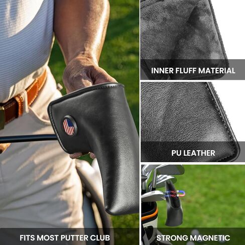 FINGER TEN Blade Putter Cover with Magnetic Closure & External Cart Magnet, PU Leather Putter Headcover with Built-in Ball Marker Holder, Includes a Ball Marker for Quick Access (Black-Blade) in Saudi Arabia