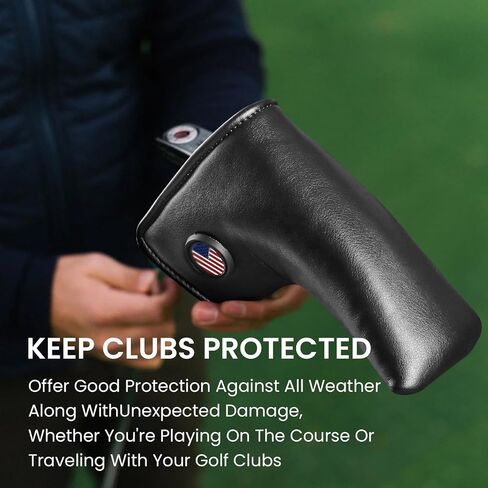 FINGER TEN Blade Putter Cover with Magnetic Closure & External Cart Magnet, PU Leather Putter Headcover with Built-in Ball Marker Holder, Includes a Ball Marker for Quick Access (Black-Blade) in Saudi Arabia