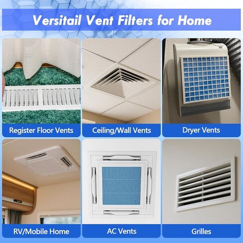 Air Vent Filter Kit - 20" x 90" Cut to Fit Air Filter Materials MERV 8 Electrostatic Media Roll for Home Floor, Ceiling, AC, HVAC, RVC Furnace Vents, With 48PCs Adhesive Hook Tape in Saudi Arabia