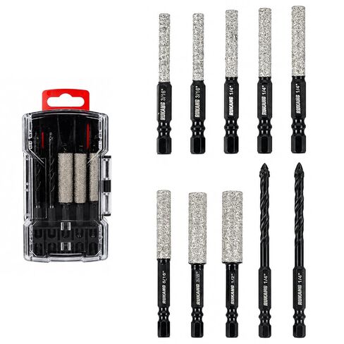 RUKANG 10 PCS Diamond Drill Bits Set, 40mm Extended Diamond Brazed Grinding Surface Drills & Threaded Titanium Carbide Pilot Drills for Drilling and Milling, Drill Bits for Ceramic Glass Porcelain in Saudi Arabia