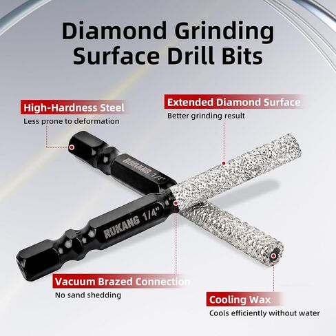 RUKANG 10 PCS Diamond Drill Bits Set, 40mm Extended Diamond Brazed Grinding Surface Drills & Threaded Titanium Carbide Pilot Drills for Drilling and Milling, Drill Bits for Ceramic Glass Porcelain in Saudi Arabia