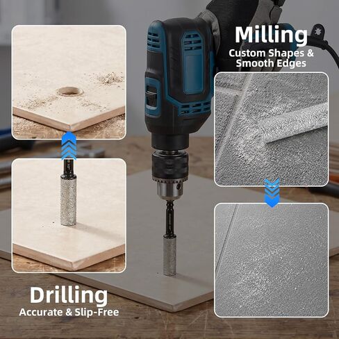 RUKANG 10 PCS Diamond Drill Bits Set, 40mm Extended Diamond Brazed Grinding Surface Drills & Threaded Titanium Carbide Pilot Drills for Drilling and Milling, Drill Bits for Ceramic Glass Porcelain in Saudi Arabia