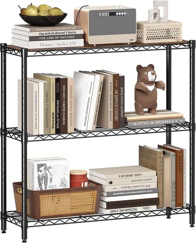 Homeiju 3-Tier Storage Rack, 29.8" Wide Heavy Duty Metal Shelving Unit, Top Tier with Removable Wood Board, 200 lbs Capacity per Shelf, for Pantry, Bathroom, Garage, Entryway, Plant Stand in Saudi Arabia