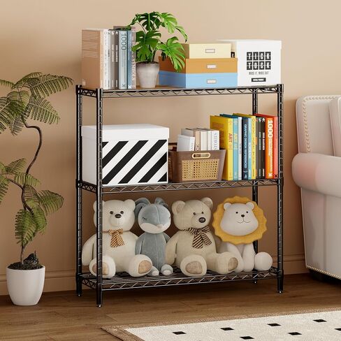 Homeiju 3-Tier Storage Rack, 29.8" Wide Heavy Duty Metal Shelving Unit, Top Tier with Removable Wood Board, 200 lbs Capacity per Shelf, for Pantry, Bathroom, Garage, Entryway, Plant Stand in Saudi Arabia