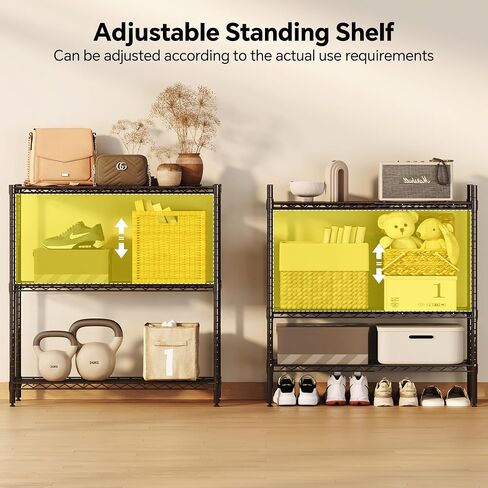 Homeiju 3-Tier Storage Rack, 29.8" Wide Heavy Duty Metal Shelving Unit, Top Tier with Removable Wood Board, 200 lbs Capacity per Shelf, for Pantry, Bathroom, Garage, Entryway, Plant Stand in Saudi Arabia