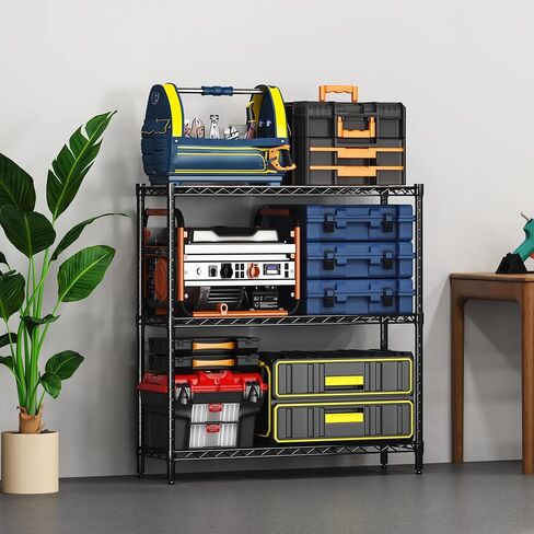Homeiju 3-Tier Storage Rack, 29.8" Wide Heavy Duty Metal Shelving Unit, Top Tier with Removable Wood Board, 200 lbs Capacity per Shelf, for Pantry, Bathroom, Garage, Entryway, Plant Stand in Saudi Arabia