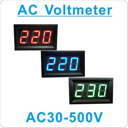 1pc YB27A AC 30V-500V Voltage LED Digital Voltmeter Meter Two-Wire 0.56 inch 110V 220V Electric Voltimetro 230V Detector Tester 380V(Black Cover-Red) in Kuwait