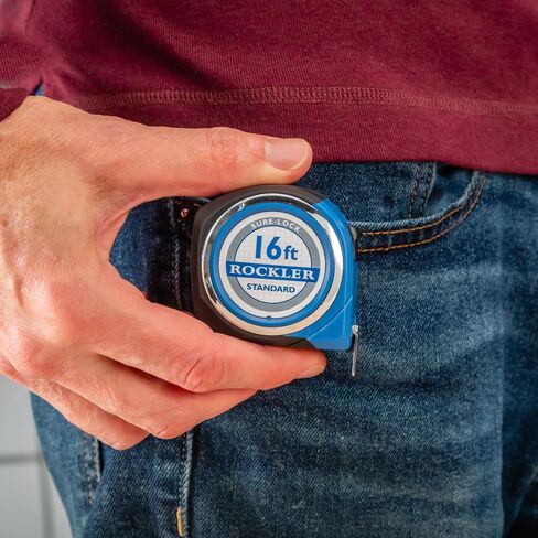 Rockler Sure Lock Tape Measure 16 ft - Compact Self Locking Measuring Tape with Fractions, Easy Read Steel Blade - Retractable Metric and Imperial Tool Measure for Woodworking, Construction Tools in Kuwait