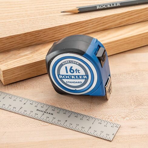 Rockler Sure Lock Tape Measure 16 ft - Compact Self Locking Measuring Tape with Fractions, Easy Read Steel Blade - Retractable Metric and Imperial Tool Measure for Woodworking, Construction Tools in Kuwait