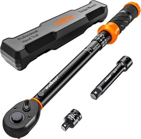 HORUSDY 1/2-Inch Drive Click Torque Wrench Set – 10–170 ft-lb / 13.6–230.5 Nm, ±3% Precision, Dual Scale, 72-Tooth Reversible Head with 5" Extension & Adapter for Car, Tire, and Motorcycle Use in Kuwait