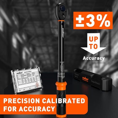 HORUSDY 1/2-Inch Drive Click Torque Wrench Set – 10–170 ft-lb / 13.6–230.5 Nm, ±3% Precision, Dual Scale, 72-Tooth Reversible Head with 5" Extension & Adapter for Car, Tire, and Motorcycle Use in Kuwait